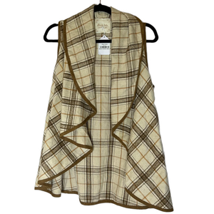 Altar'd‎ State Shaw-tastic Beige/Orange Plaid Vest Cape New With Tags